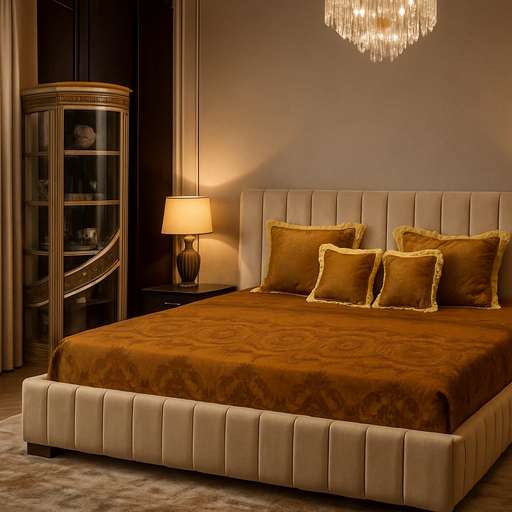 Royal Gold Jacquard Velvet Bedsheet Set with Fringed Cushion Covers – King Size